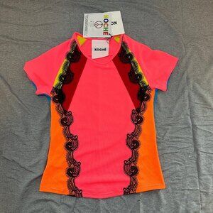 NWT Designer Koche Tight‎ Jersey Top Multicolored with Lace, France Size 36/US 4